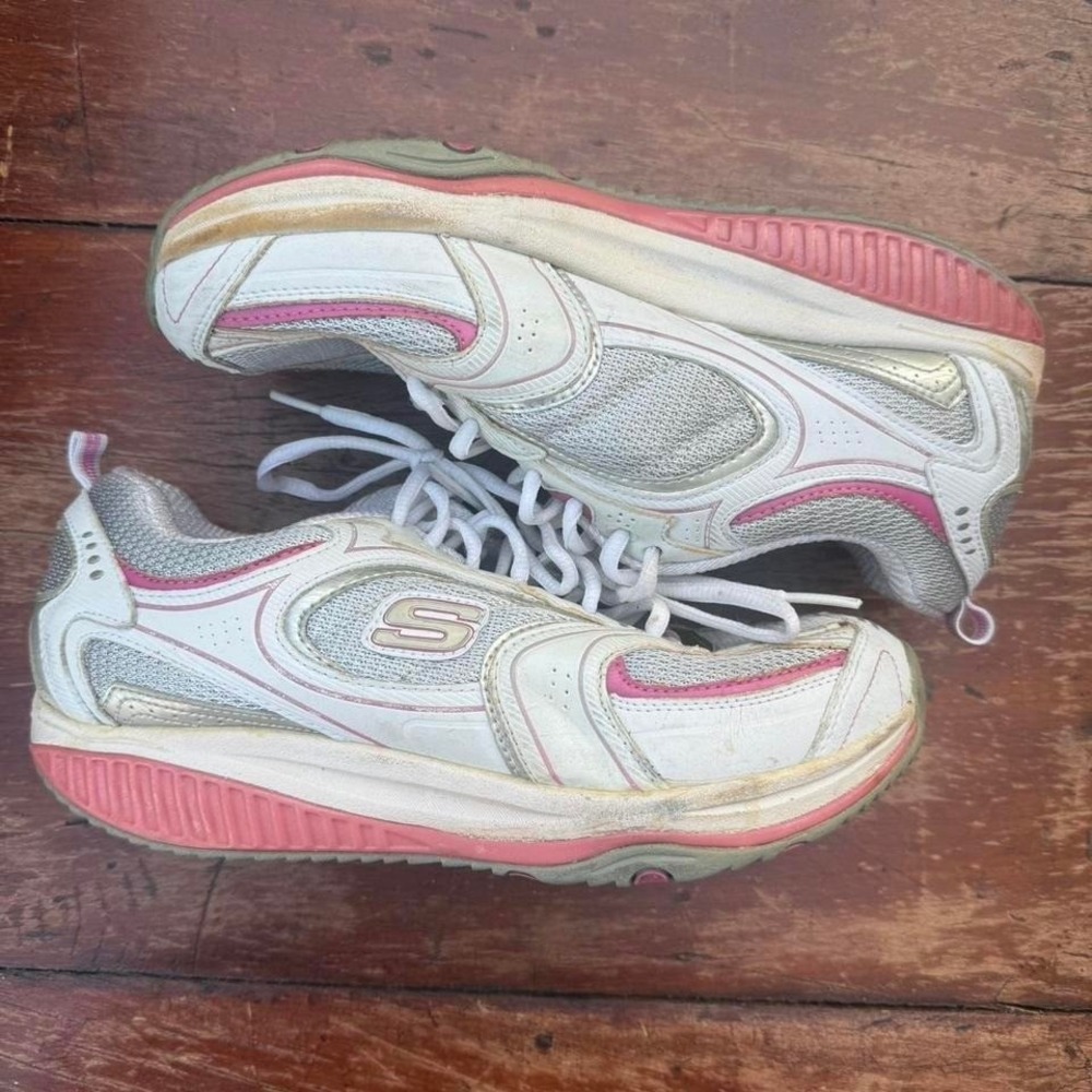 Skechers Y2k Shape Ups Womens 8.5 Pink White Lace Walking Sneakers Athletic
